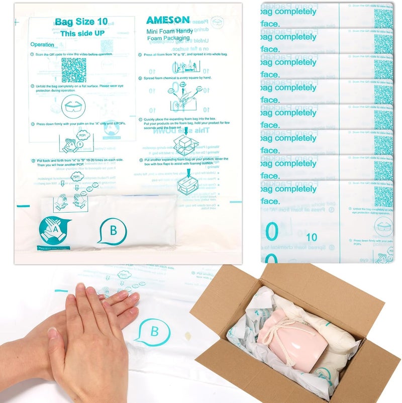 ASMALAM 8 Pack 14"x16" Expanding Packaging Cushioning Foam Pouches Expanding Foam for PC Electronic Components Equipment Fragile Items Shipping Moving Packaging Storage - Image 1